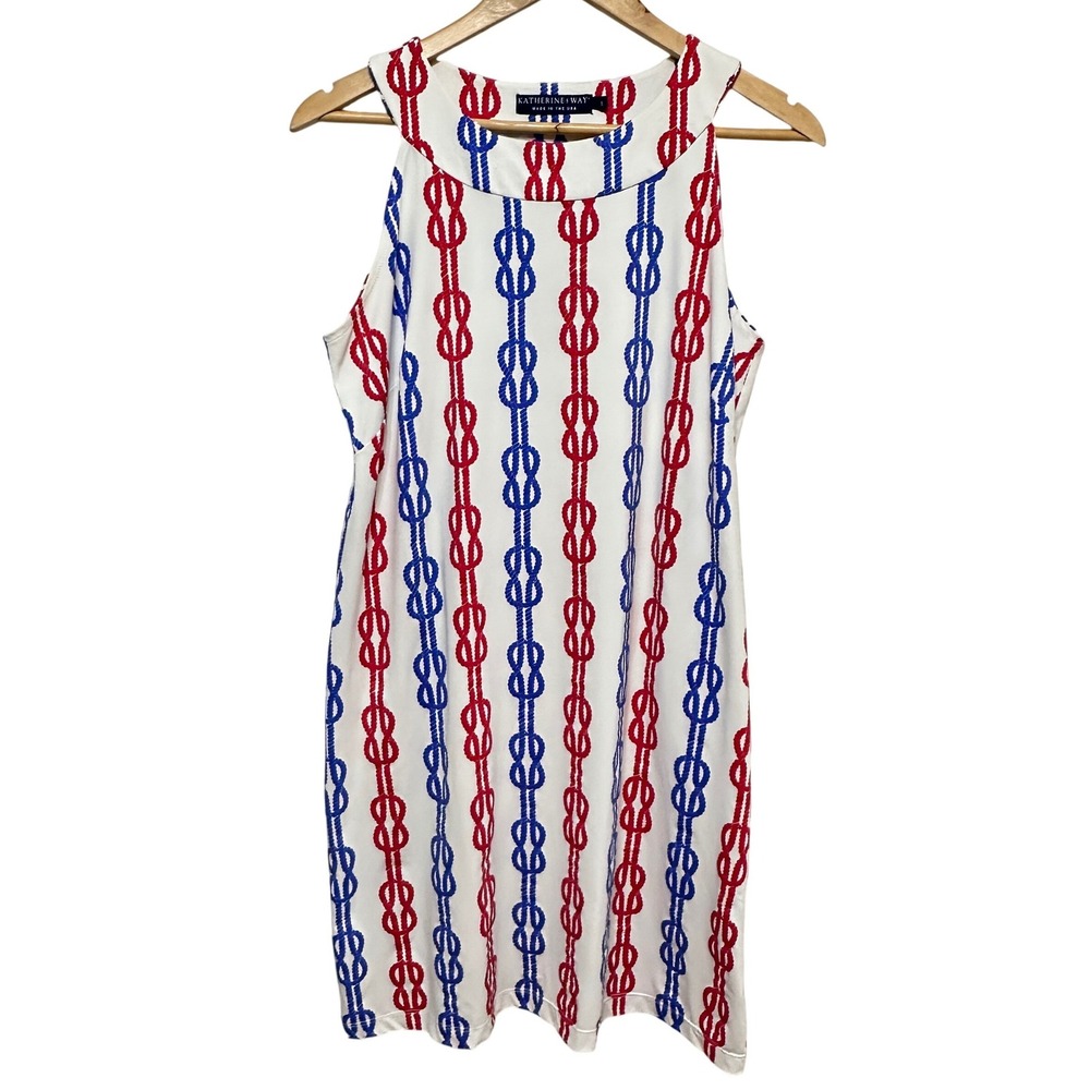 Katherine Way Seaside Boatneck Dress Womens L Nautical Rope Shift Resort America